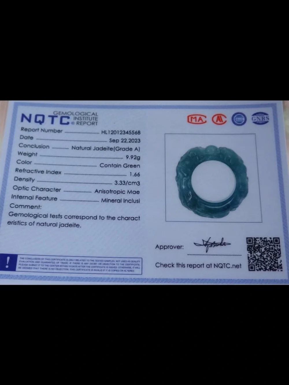Certificate Jadeite jade Green blue  wealth Dragon Ring Size9